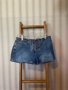 SOLD🚨Lei vintage y2k 20000s Lace-Up Denim Shorts - Blue